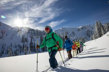 A group of skiers enjoys the Wasatch Mountain backcountry