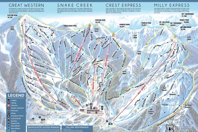 Illustrated map of Brighton resort with all the lifts and runs marked