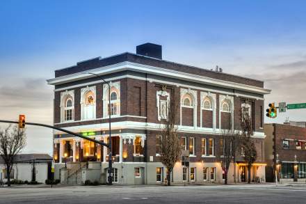 Exterior view of Caffe Molise at sunset