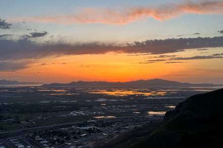 Photograph of the top of Ensign Peak, looking at Antelope Island
