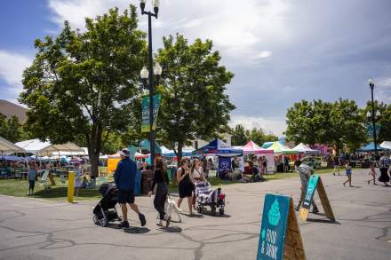 Festival-goers enjoy the warm weather and clear skies by browsing the rows of booths and food trucks at DIY Fest.