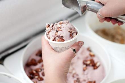 Image of a worker scooping vegan ice cream at Monkeywrench in salt lake city