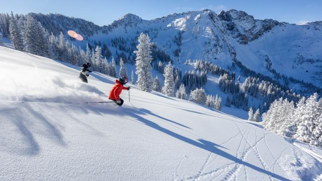 Skiers at Alta Ski Area in winter 2024