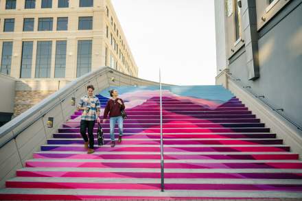 Ombre mural stairs at The Gateway