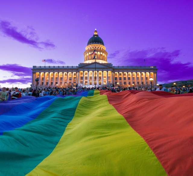 Crowd at the 2022 Utah Pride Rainbow March and Rally at the Utah State Capitol